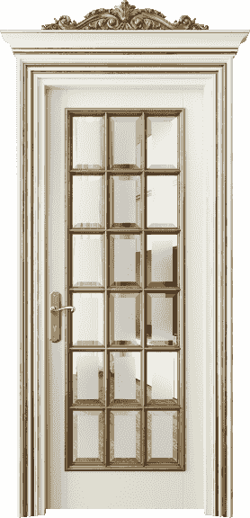 Дверь межкомнатная 6510 БМБЗА САТ Ф. Цвет Бук молочно-белый золотой антик. Материал Массив бука эмаль с патиной золото античное. Коллекция Imperial. Картинка.