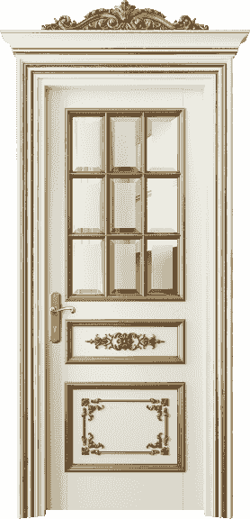 Дверь межкомнатная 6512 БМБЗА САТ Ф. Цвет Бук молочно-белый золотой антик. Материал Массив бука эмаль с патиной золото античное. Коллекция Imperial. Картинка.