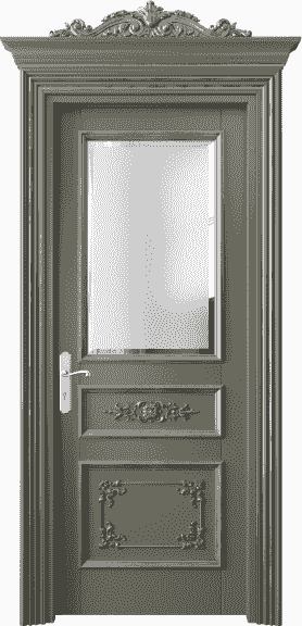 Дверь межкомнатная 6502 БОТСА Сатинированное стекло с фацетом. Цвет Бук оливковый темный серебряный антик. Материал Массив бука эмаль с патиной серебро античное. Коллекция Imperial. Картинка.