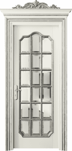 Дверь межкомнатная 6610 БМБСА САТ Ф. Цвет Бук молочно-белый серебряный антик. Материал Массив бука эмаль с патиной серебро античное. Коллекция Imperial. Картинка.