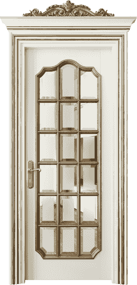 Дверь межкомнатная 6610 БМБЗА САТ Ф. Цвет Бук молочно-белый золотой антик. Материал Массив бука эмаль с патиной золото античное. Коллекция Imperial. Картинка.