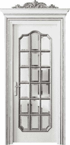 Дверь межкомнатная 6610 ББЛСА САТ Ф. Цвет Бук белоснежный серебряный антик. Материал Массив бука эмаль с патиной серебро античное. Коллекция Imperial. Картинка.