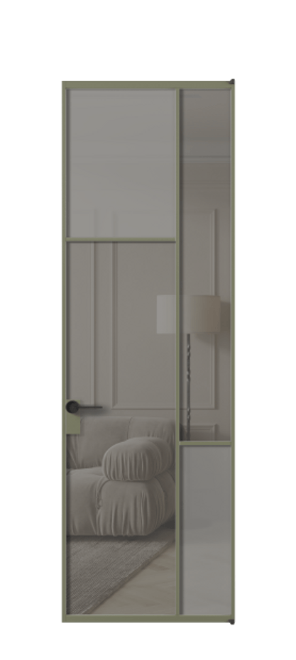 Межкомнатная дверь Mosaic АЛПЛ041.10 Алюминий оливковый тёмный Сатинированное серое стекло, триплекс, 6 мм + Прозрачное серое стекло, триплекс, 6 мм Цена 797300 ₸ | Volhovec