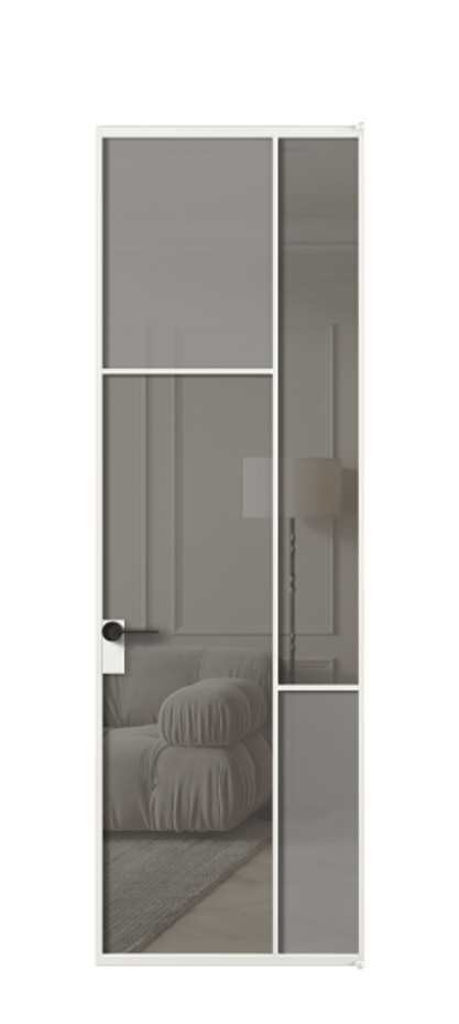 Межкомнатная дверь Mosaic АЛПЛ041.10 Алюминий белоснежный Сатинированное серое стекло, триплекс, 6 мм + Прозрачное серое стекло, триплекс, 6 мм Цена 797300 ₸ | Volhovec