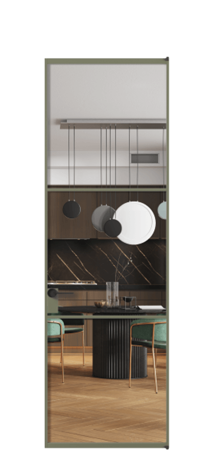 Алюминиевая дверь АЛПЛ040.03 Алюминий оливковый тёмный Прозрачное стекло "Crystal Vision", калёное, 6 мм Цена 732900  | Volhovec