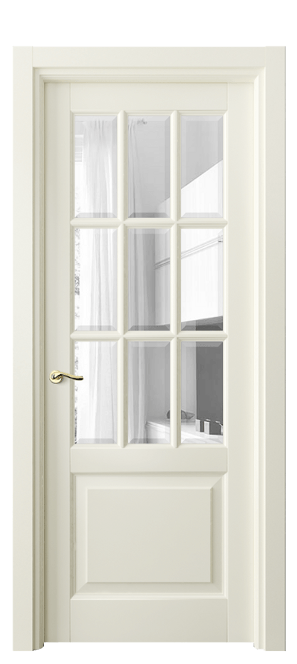 Межкомнатная дверь Лигнум 0748 Матовый молочно-белый Прозрачное стекло с фацетом Цена 909460 ₸ | Volhovec