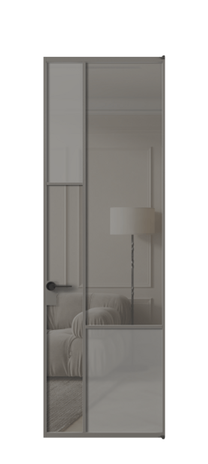 Межкомнатная дверь Mosaic АЛПЛ041.13 Алюминий классический серый Сатинированное серое стекло, триплекс, 6 мм + Прозрачное серое стекло, триплекс, 6 мм Цена 797300 ₸ | Volhovec