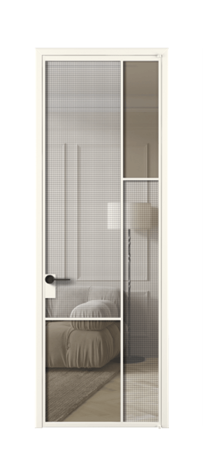 Межкомнатная дверь Mosaic АЛПЛ041.12 Алюминий пудровый белый Декоративное стекло с сеткой "Mesh silver", триплекс, 6 мм + Прозрачное бронзовое стекло, триплекс, 6 мм Цена 854260 ₸ | Volhovec