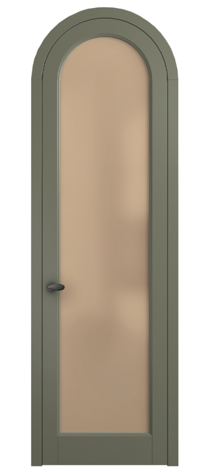 Межкомнатная дверь Палаццо 6814 Матовый оливковый тёмный Сатинированное оранжевое стекло, триплекс Цена 946202 ₸ | Volhovec