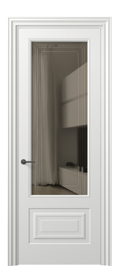 Межкомнатная дверь Mascot 8442 Матовый светло-серый Прозрачное бронзовое стекло с гравировкой "Грани", триплекс, 7 мм Цена 387370 ₸ | Volhovec