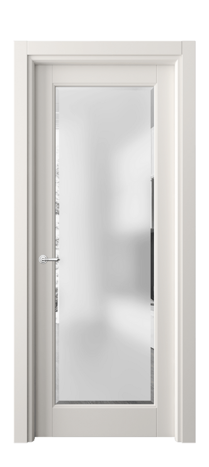 Межкомнатная дверь Тоскана Элегантэ 6300 Матовый пудровый белый Сатинированное стекло с фацетом Цена 712900 ₸ | Volhovec