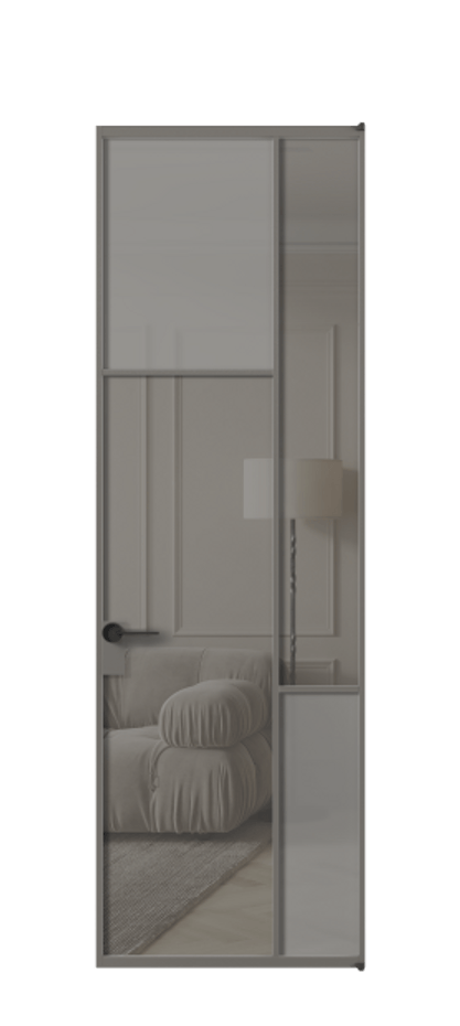 Межкомнатная дверь Мозаик АЛПЛ041.10 Алюминий классический серый Сатинированное серое стекло, триплекс, 6 мм + Прозрачное серое стекло, триплекс Цена 1253977 ₸ | Volhovec