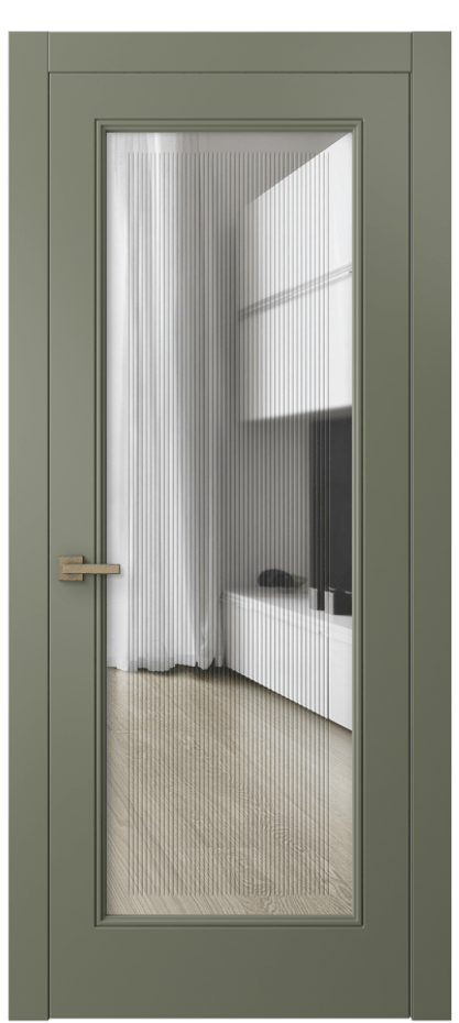 Межкомнатная дверь Linea 8300 Матовый оливковый тёмный Прозрачное стекло с гравировкой "Каннелюры", триплекс Цена 417820 ₸ | Volhovec