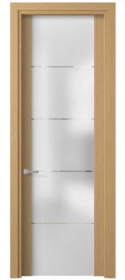 Межкомнатная дверь Planum 4114 Дуб песочный рифт матовый Сатинированное стекло с гравировкой «КВАДРО», триплекс Цена 478600 ₸ | Volhovec