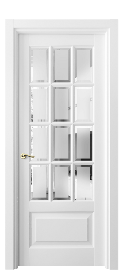 Межкомнатная дверь Лигнум 0728 Матовый белоснежный Сатинированное стекло с фацетом Цена 909460 ₸ | Volhovec