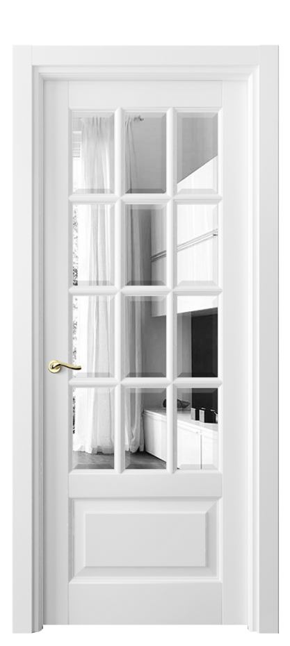 Межкомнатная дверь Лигнум 0728 Матовый белоснежный Двустороннее зеркало с фацетом, триплекс Цена 924580 ₸ | Volhovec