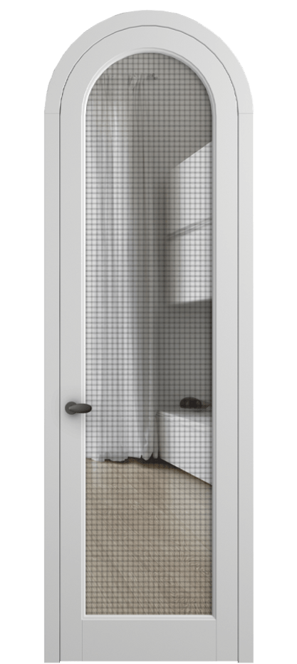 Межкомнатная дверь Palazzo 6814 Матовый белоснежный Декоративное стекло с сеткой "Mesh silver", триплекс Цена 830900 ₸ | Volhovec