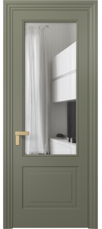 Межкомнатная дверь Rocca 8352 Матовый оливковый тёмный Прозрачное стекло с гравировкой "Каннелюры", триплекс, 7 мм Цена 433800 ₸ | Volhovec