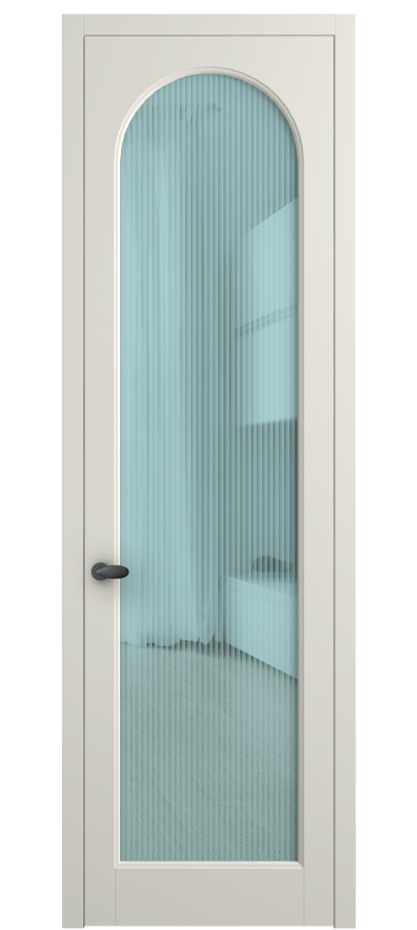 Межкомнатная дверь Palazzo 6804 Матовый жемчужный Рифлёное голубое стекло "Moru", триплекс Цена 655400 ₸ | Volhovec