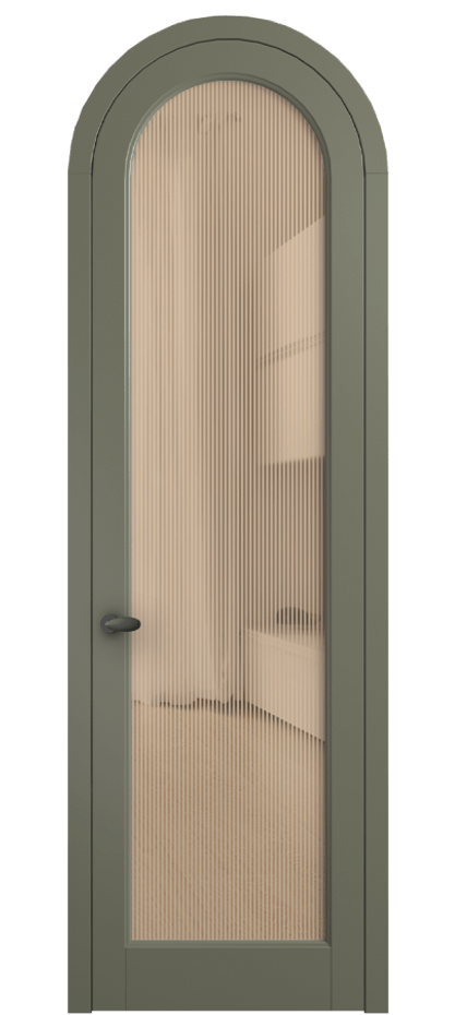Межкомнатная дверь Палаццо 6814 Матовый оливковый тёмный Рифлёное оранжевое стекло "Дюна", триплекс Цена 991562 ₸ | Volhovec