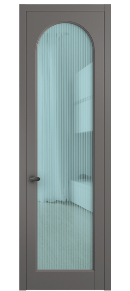 Межкомнатная дверь Palazzo 6804 Матовый классический серый Рифлёное голубое стекло "Moru", триплекс Цена 655400 ₸ | Volhovec