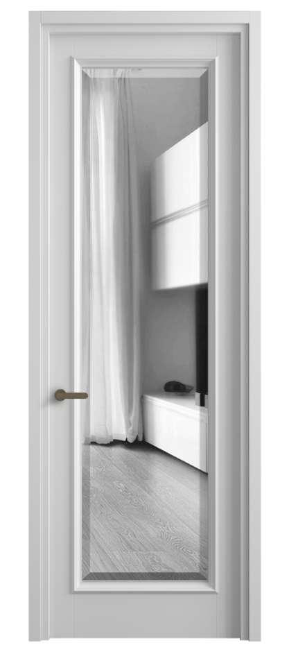 Межкомнатная дверь Шарм 6702 Матовый белоснежный Двустороннее зеркало с фацетом, триплекс Цена 762796 ₸ | Volhovec