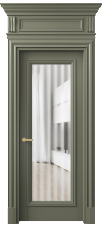 Межкомнатная дверь Антик 7300 Матовый оливковый тёмный Рифлёное стекло "Дюна", триплекс Цена 1274684 ₸ | Volhovec