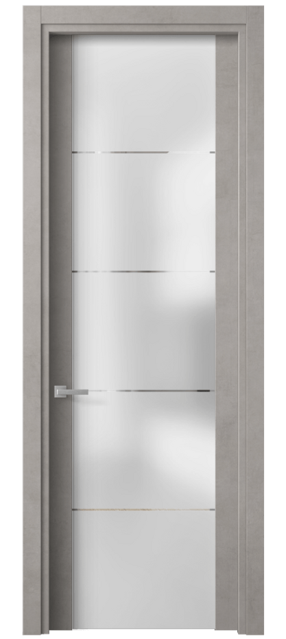 Межкомнатная дверь Планум 4114 Леон серебро Сатинированное стекло с гравировкой «КВАДРО», триплекс Цена 341553 ₸ | Volhovec