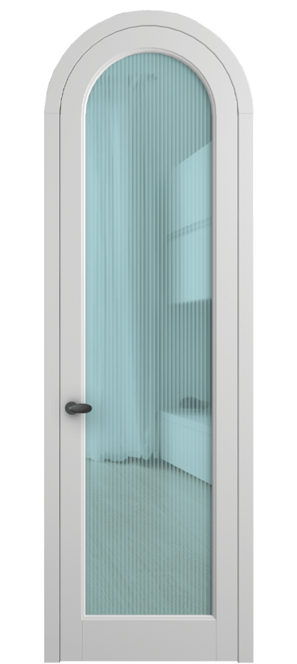 Межкомнатная дверь Palazzo 6814 Матовый белоснежный Рифлёное голубое стекло "Moru", триплекс Цена 830900 ₸ | Volhovec