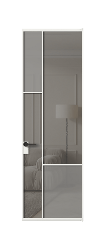 Межкомнатная дверь Mosaic АЛПЛ041.13 Алюминий белоснежный Сатинированное серое стекло, триплекс, 6 мм + Прозрачное серое стекло, триплекс, 6 мм Цена 797300 ₸ | Volhovec