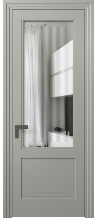 Межкомнатная дверь Rocca 8352 Матовый нейтральный серый Прозрачное стекло с гравировкой "Каннелюры", триплекс Цена 489960 ₸ | Volhovec