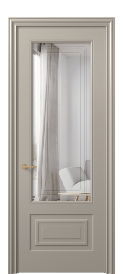 Межкомнатная дверь Mascot 8442 Матовый бисквитный Двустороннее зеркало с гравировкой "Грани"», триплекс Цена 446530 ₸ | Volhovec