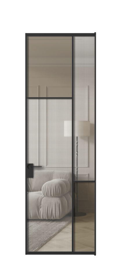 Межкомнатная дверь Mosaic АЛПЛ041.10 Алюминий Черный Mesh silver + Бронза прозрачное триплекс Цена 978370 ₸ | Volhovec