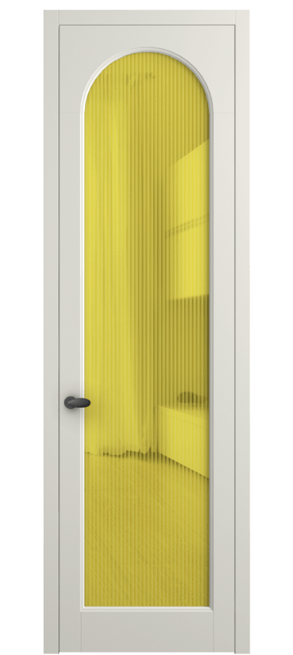 Межкомнатная дверь Palazzo 6804 Матовый жемчужный Рифлёное жёлтое стекло "Moru", триплекс Цена 655400 ₸ | Volhovec