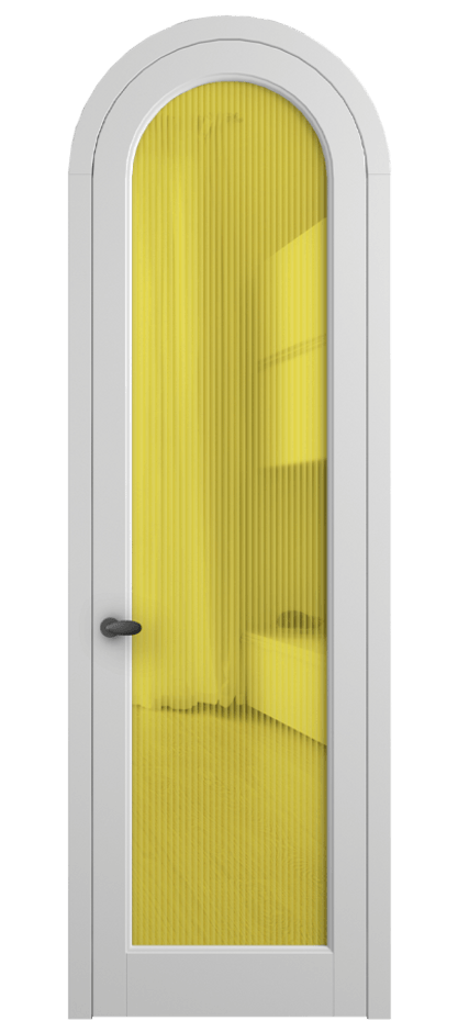 Межкомнатная дверь Palazzo 6814 Матовый белоснежный Рифлёное жёлтое стекло "Moru", триплекс Цена 830900 ₸ | Volhovec