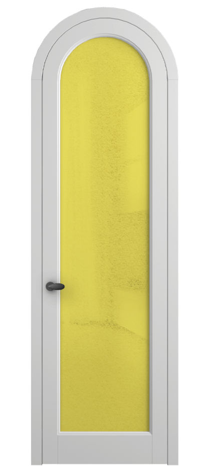 Межкомнатная дверь Palazzo 6814 Матовый белоснежный Фактурное жёлтое стекло "Лёд", триплекс Цена 818400 ₸ | Volhovec