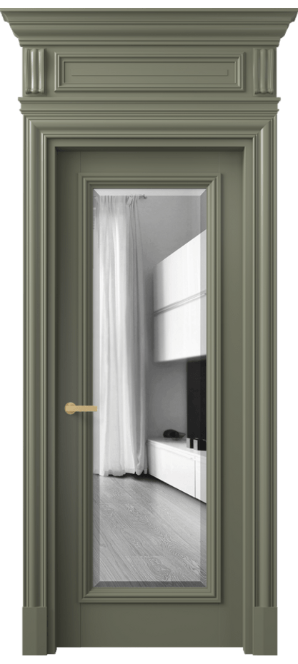 Межкомнатная дверь Антик 7300 Матовый оливковый тёмный Двустороннее зеркало с фацетом, триплекс Цена 1282244 ₸ | Volhovec