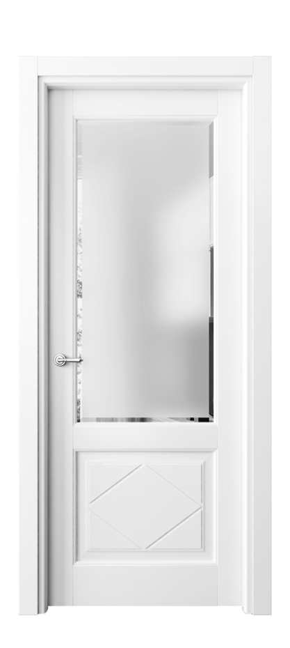 Межкомнатная дверь Toscana Rombo 6342 Бук белоснежный Сатинированное стекло с фацетом Цена 468240 ₸ | Volhovec