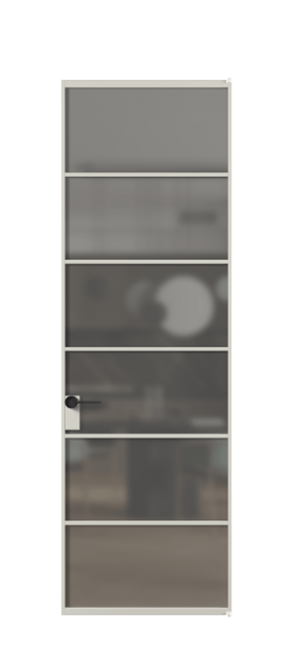 Алюминиевая дверь АЛПЛ040.04 Алюминий тёплый серый Сатинированное серое стекло, триплекс Цена 932690  | Volhovec