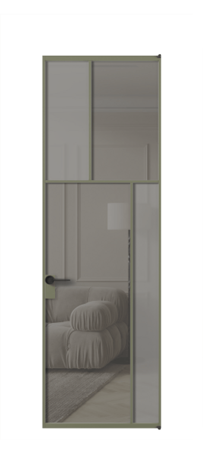 Межкомнатная дверь Mosaic АЛПЛ041.23 Алюминий оливковый тёмный Сатинированное серое стекло, триплекс, 6 мм + Прозрачное серое стекло, триплекс Цена 1035030 ₸ | Volhovec