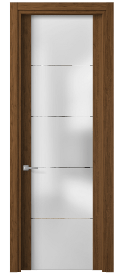 Межкомнатная дверь Planum 4114 Лесной орех Сатинированное стекло с гравировкой «КВАДРО», триплекс Цена 203670 ₸ | Volhovec