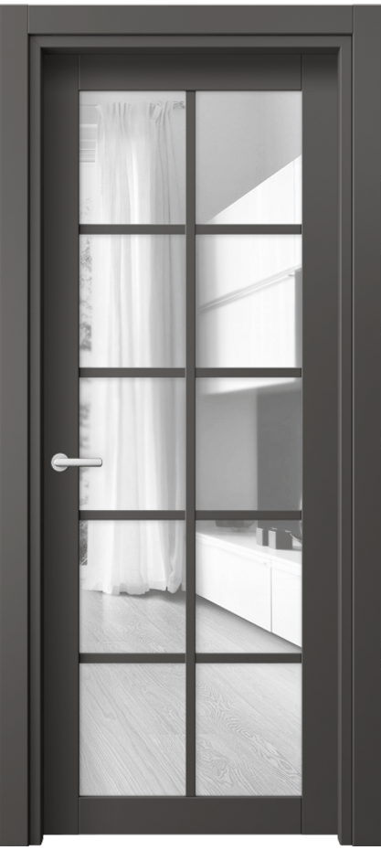 Межкомнатная дверь Neo 2106 ПЭТ графитовый Прозрачное стекло, триплекс, 6 мм Цена 168220 ₸ | Volhovec