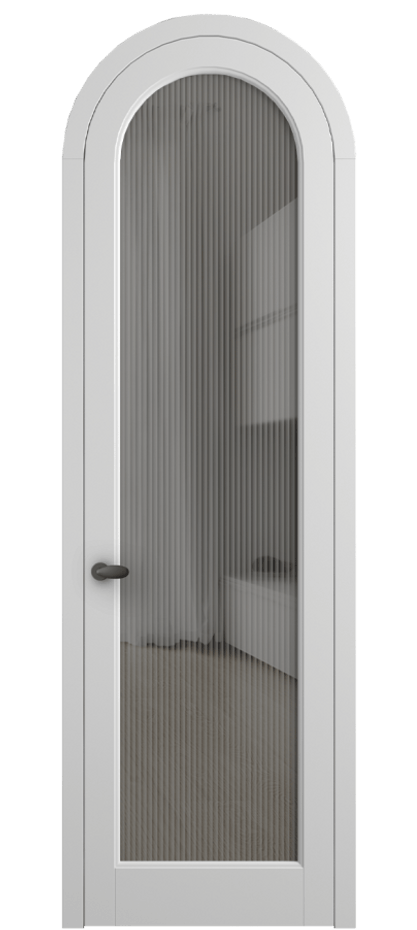 Межкомнатная дверь Palazzo 6814 Матовый белоснежный Рифлёное серое стекло "Moru", триплекс Цена 830900 ₸ | Volhovec
