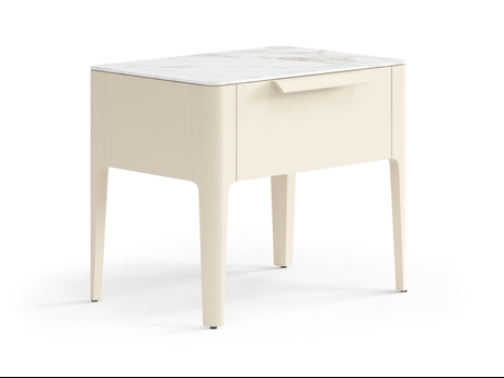 Мебель Тумба прикроватная Piega 1 ящик. Цвет Матовый светло-бежевый. Материал Гладкая эмаль. Коллекция Тумба прикроватная Piega 1 ящик. Картинка.