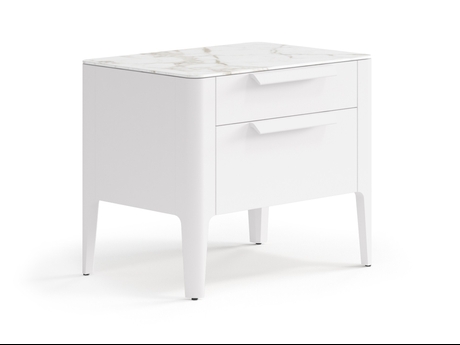 Мебель Тумба прикроватная Piega 2 ящика. Цвет Матовый пудровый белый. Материал Гладкая эмаль. Коллекция Тумба прикроватная Piega 2 ящика. Картинка.