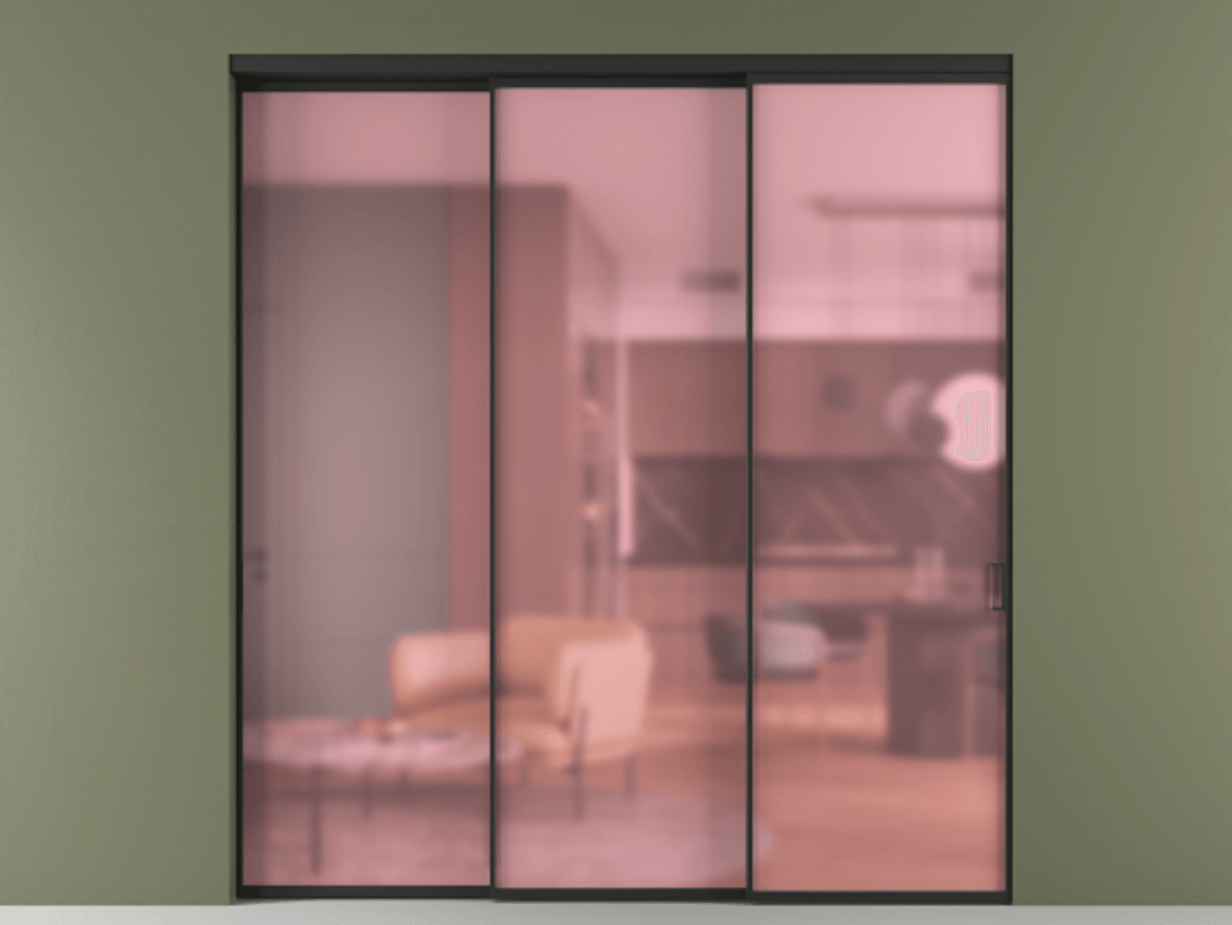 Перегородка Formato внутри проёма телескопик синхро 2 АЛПР 040.01 Алюминий Черный Сатинированное розовое стекло, триплекс Цена 1972600 ₸  | Volhovec