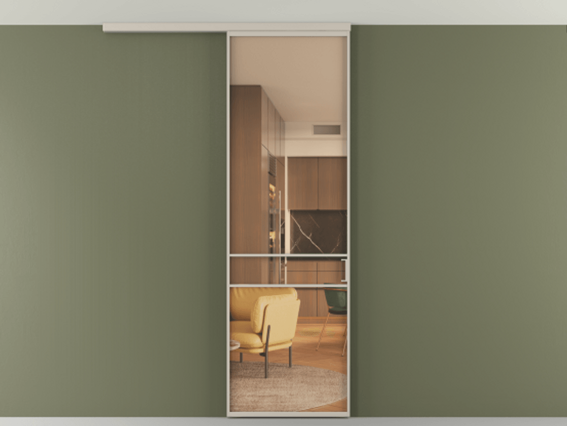 Перегородка Formato вдоль стены на потолок одностворчатая #VENDORCODE# #FURNISH# #GLASS# Цена #PRICE# #CURRENCY# | Volhovec