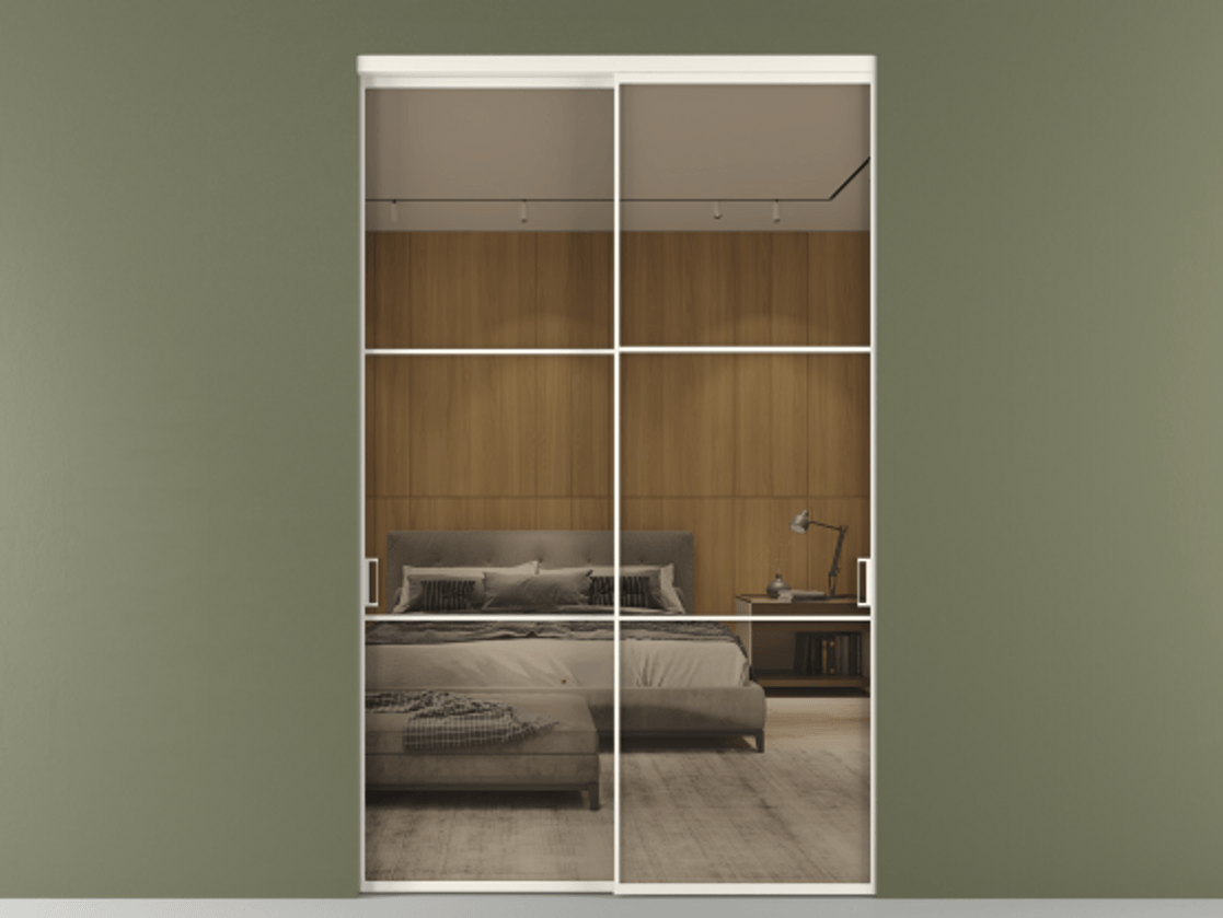 Перегородка Formato внутри проёма 2 створки АЛПР 040.03 Алюминий пудровый белый Рефлективное бронзовое стекло "Stopsol", калёное Цена 2984590 ₸  | Volhovec