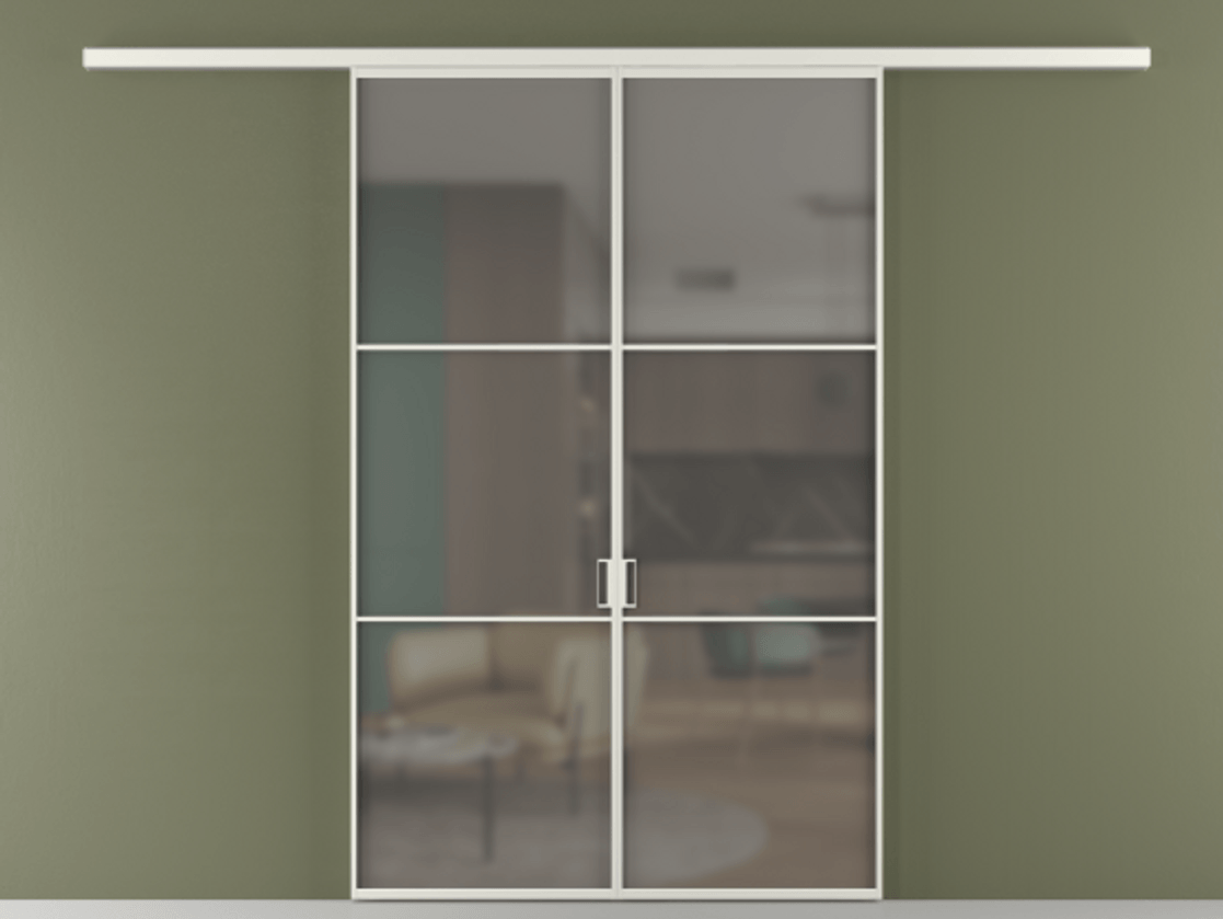 Перегородка Formato вдоль стены 2 створки АЛПР 040.03 Алюминий серый Сатинированное серое стекло, триплекс Цена 1266470 ₸ | Volhovec