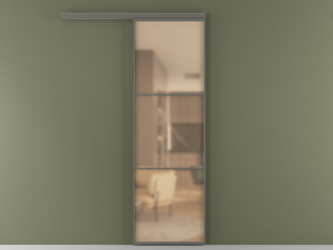 Перегородка Формато вдоль стены 1 створка АЛПР 040.03 Алюминий классический серый Сатинированное оранжевое стекло, триплекс Цена 801965 ₸  | Volhovec